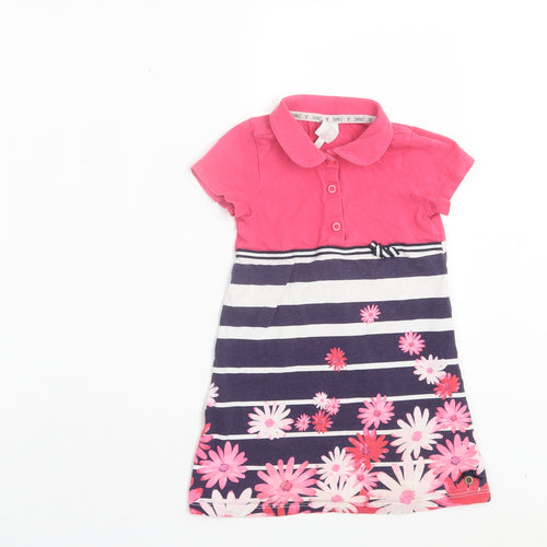 Debenhams Girls Pink Striped Cotton A-Line Size 2-3 Years Collared Button - Floral
