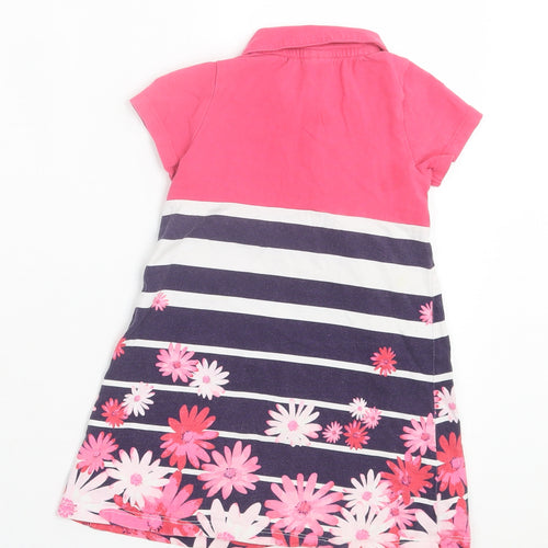 Debenhams Girls Pink Striped Cotton A-Line Size 2-3 Years Collared Button - Floral