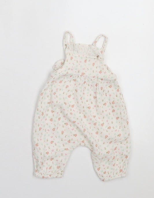 M&Co Girls White Floral Cotton Romper One-Piece Size 0-3 Months Pullover