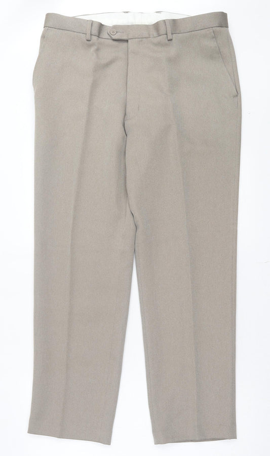 Preworn Mens Brown Polyester Trousers Size 38 in L31 in Regular Button