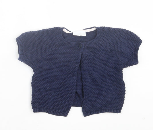 The White Company Girls Blue Crew Neck Cotton Cardigan Jumper Size 5-6 Years Button