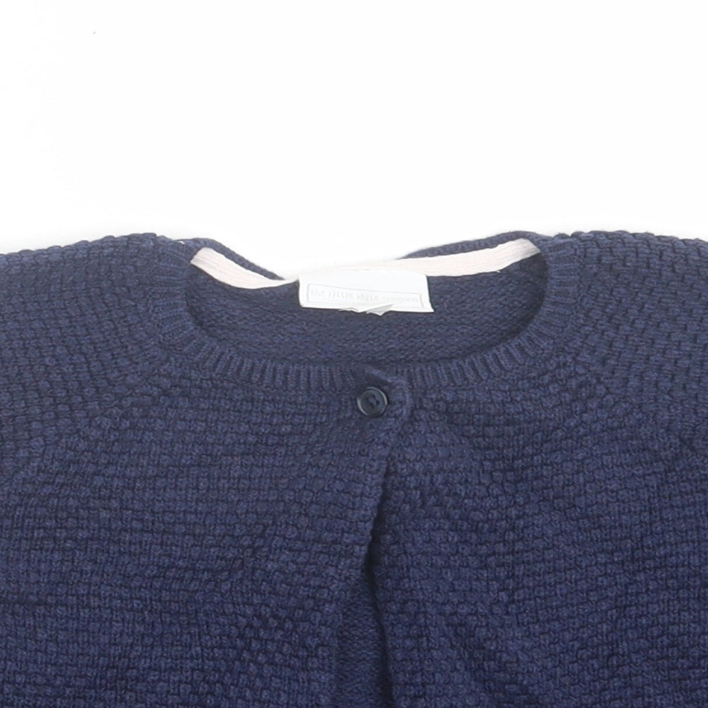 The White Company Girls Blue Crew Neck Cotton Cardigan Jumper Size 5-6 Years Button