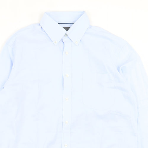 Marks and Spencer Mens Blue Cotton Button-Up Size 15 Collared Button - Pocket Detail