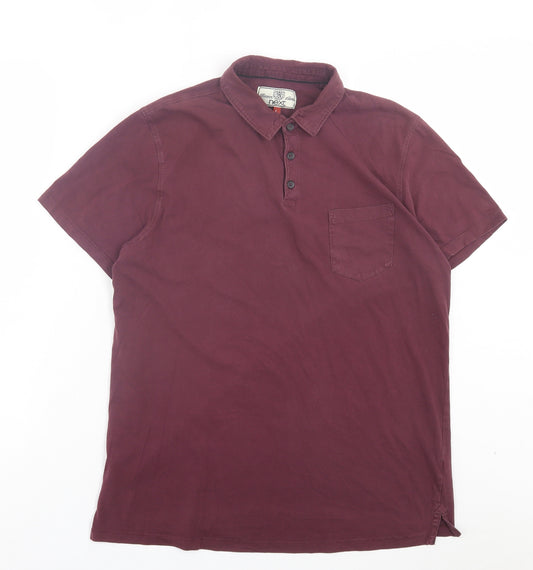 NEXT Mens Purple Cotton Polo Size L Collared Button - Pocket Detail
