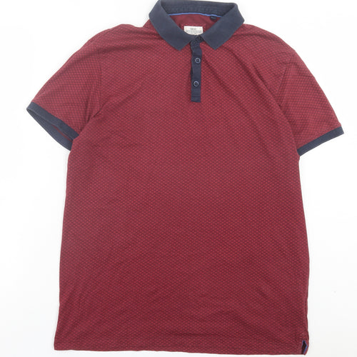 NEXT Mens Red Geometric Cotton Polo Size L Collared Button