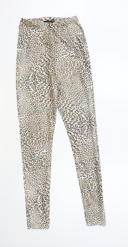 PRETTYLITTLETHING Womens Beige Animal Print Polyester Jegging Leggings Size 8 L31 in - Faux Leather Leggings