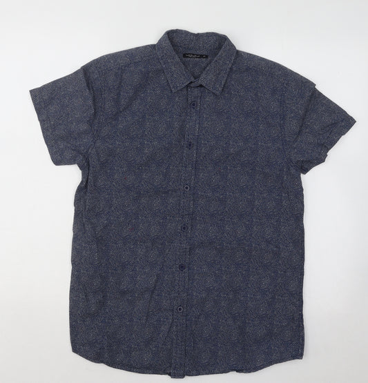 Cedar Wood State Mens Blue Geometric Cotton Button-Up Size M Collared Button