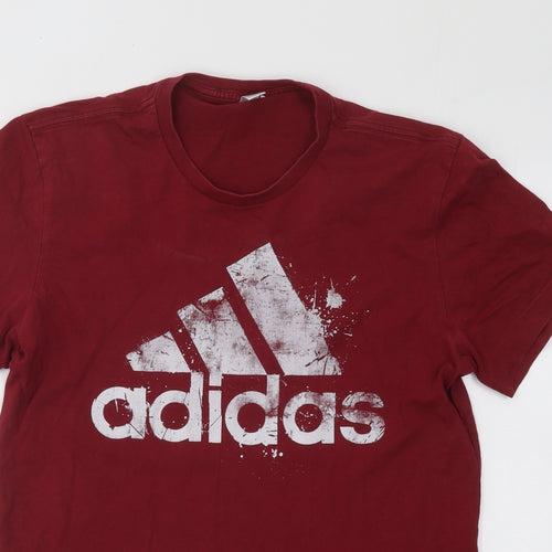 adidas Mens Red Cotton T-Shirt Size S Round Neck