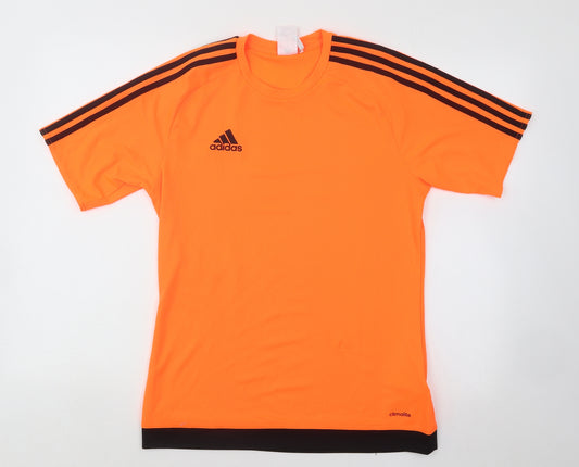 Addias Mens Orange Polyester Basic T-Shirt Size S Round Neck Pullover
