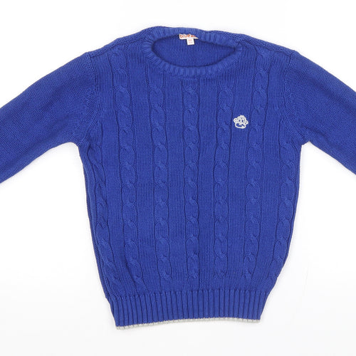 Bluezoo Boys Blue Round Neck Cotton Pullover Jumper Size 3-4 Years Pullover - Monkey