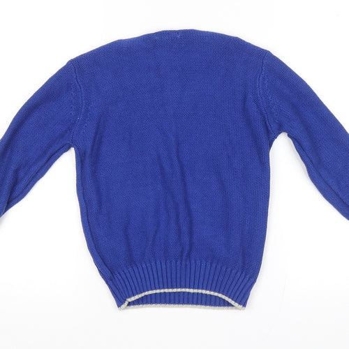 Bluezoo Boys Blue Round Neck Cotton Pullover Jumper Size 3-4 Years Pullover - Monkey