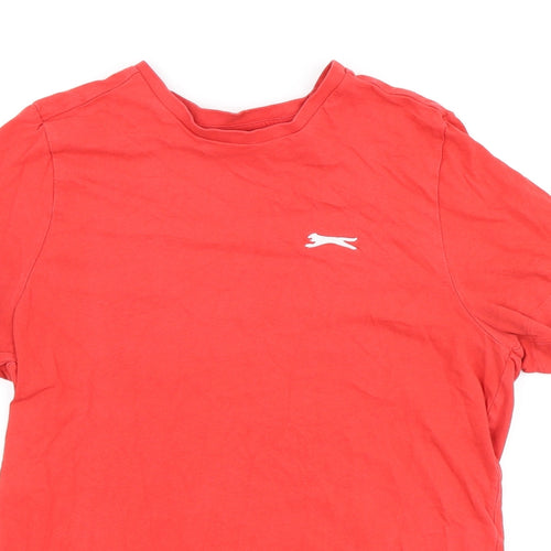 Slazenger Mens Red Cotton T-Shirt Size S Round Neck - Embroidered Logo