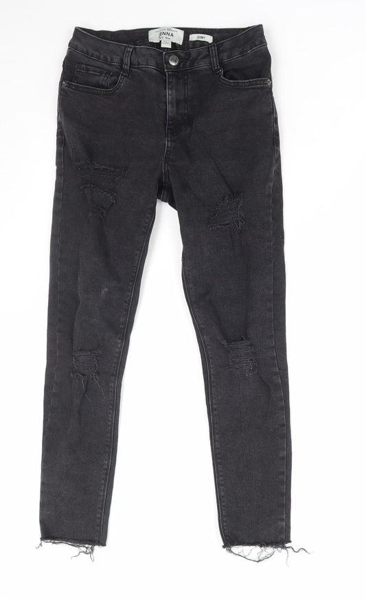 New Look Girls Black Cotton Skinny Jeans Size 12 Years Regular Zip - Distressed Denim