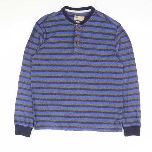 Marks and Spencer Mens Blue Striped Cotton Henley Sweatshirt Size M