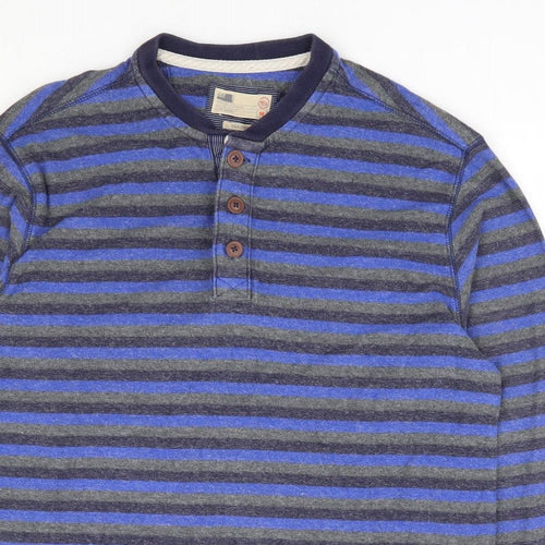 Marks and Spencer Mens Blue Striped Cotton Henley Sweatshirt Size M