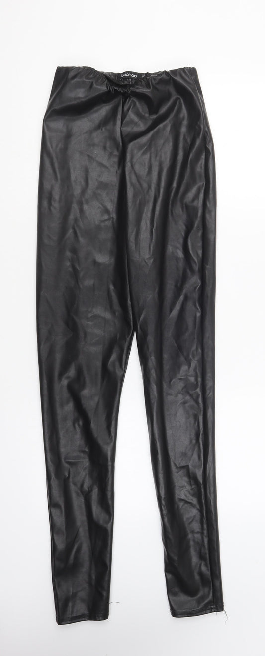 Boohoo Womens Black Polyester Capri Leggings Size 6 L29 in - Faux Leather