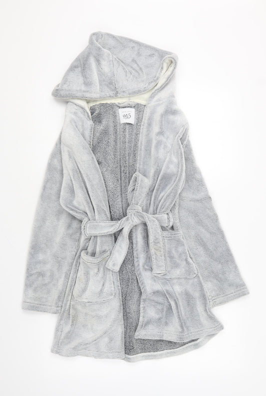 New Look Girls Grey Solid Polyester Kimono Gown Size S Drawstring