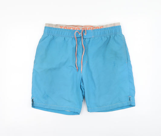 Tokyo Tigers Mens Blue Polyester Sweat Shorts Size XL L7 in Regular Drawstring - Swimming shorts
