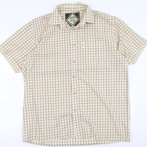 Rydale Mens Beige Check Polyester Button-Up Size XL Collared Button