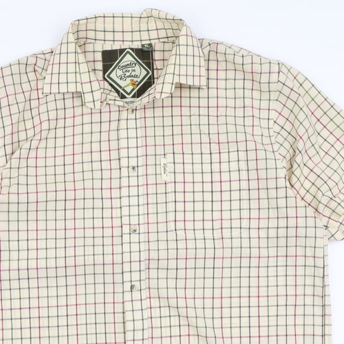 Rydale Mens Beige Check Polyester Button-Up Size XL Collared Button