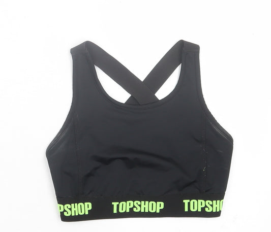 Topshop Womens Black Polyester Cropped Tank Size 6 Scoop Neck Pullover - Cross Back