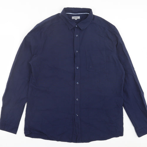 George Mens Blue Cotton Button-Up Size L Collared Button - Pocket Detail