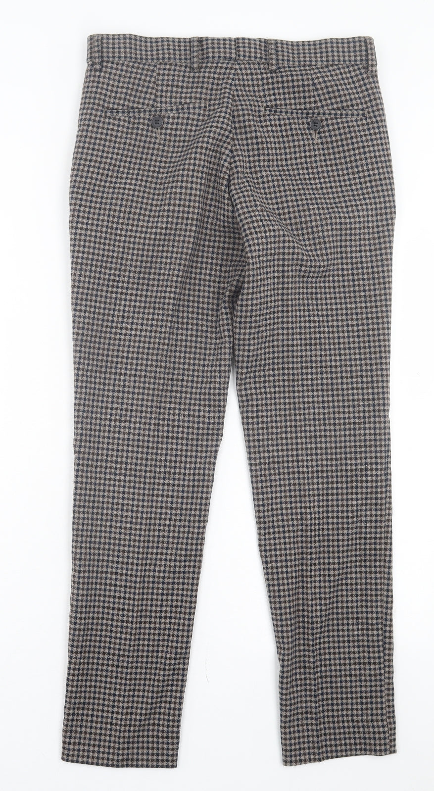 F&F Mens Brown Plaid Polyester Trousers Size 30 in L28 in Regular Hook & Eye