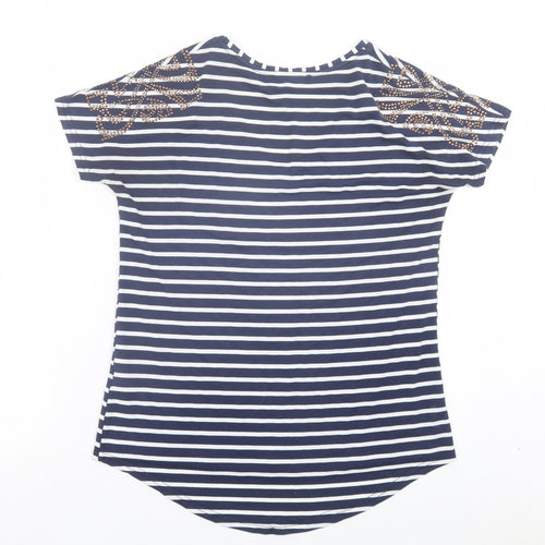 BiBA Womens Blue Striped Viscose Basic T-Shirt Size 8 V-Neck