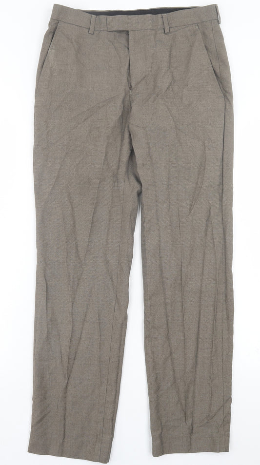 Marks and Spencer Mens Brown Polyester Trousers Size 30 in L31 in Regular Hook & Eye