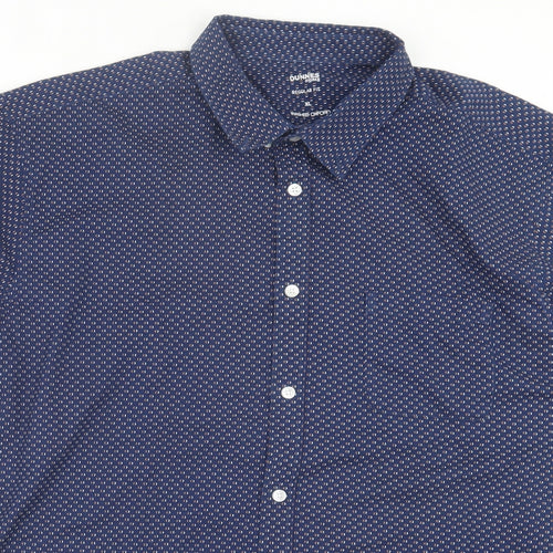 Dunnes Stores Mens Blue Geometric Cotton Button-Up Size XL Collared Button - Pocket Detail