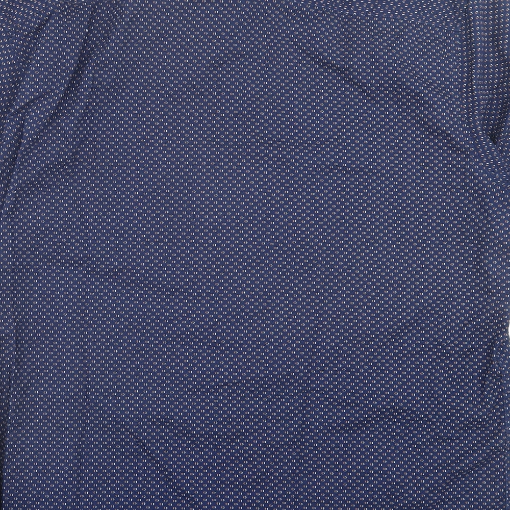 Dunnes Stores Mens Blue Geometric Cotton Button-Up Size XL Collared Button - Pocket Detail