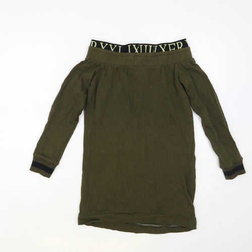 River Island Girls Green Cotton Tunic Sweatshirt Size 9-10 Years Pullover
