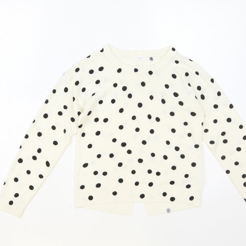 NEXT Girls Ivory Crew Neck Polka Dot Acrylic Pullover Jumper Size 8 Years Pullover