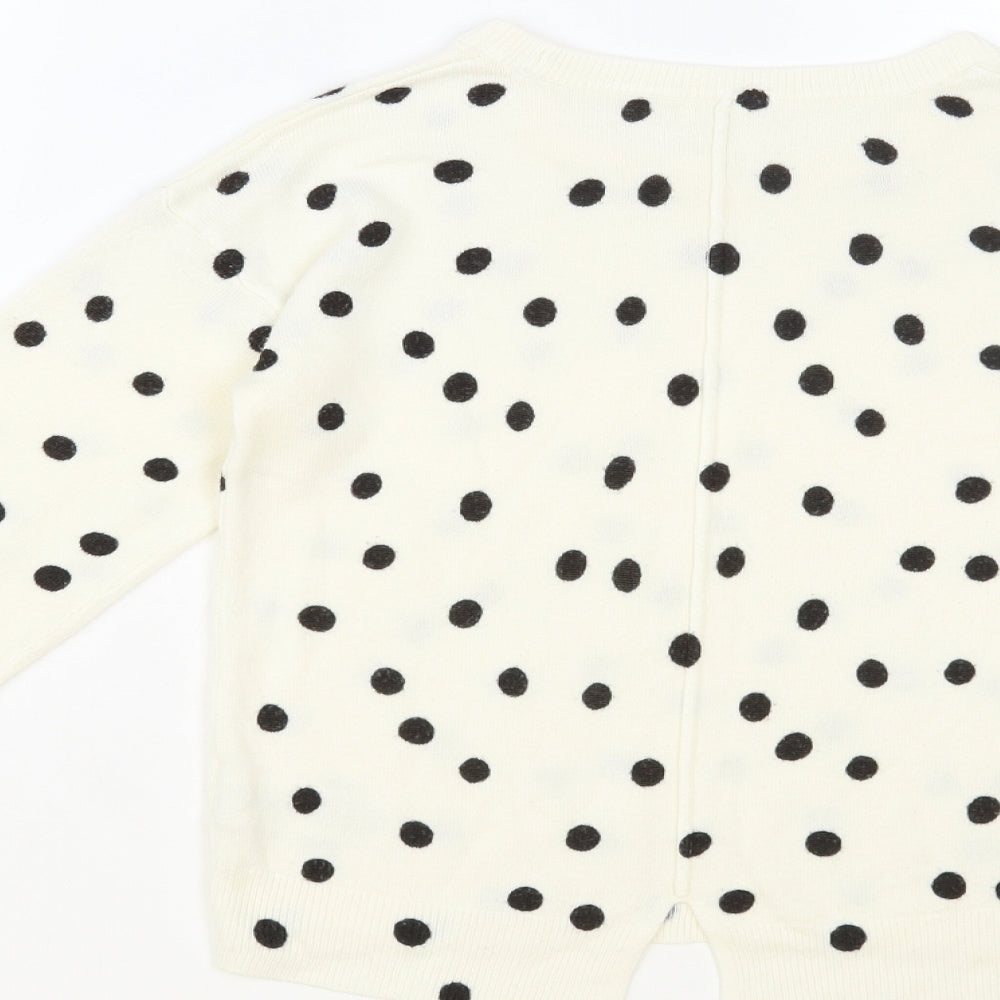 NEXT Girls Ivory Crew Neck Polka Dot Acrylic Pullover Jumper Size 8 Years Pullover