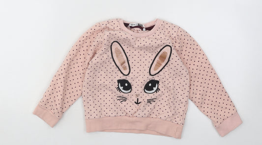 Pep&Co Girls Pink Polka Dot Cotton Pullover Sweatshirt Size 2-3 Years Pullover - Rabbit