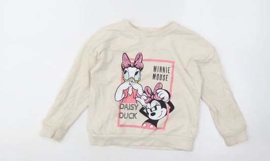 George Girls Beige Cotton Pullover Sweatshirt Size 4-5 Years Pullover - Minnie Mouse