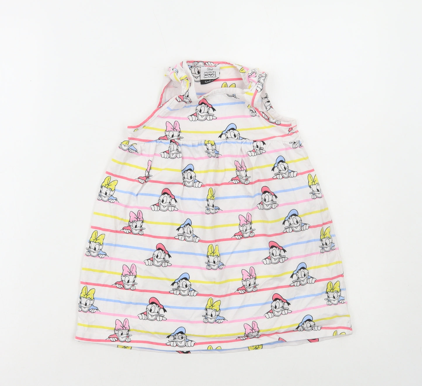 George Girls White Geometric Cotton A-Line Size 2-3 Years Round Neck Pullover - Donald duck