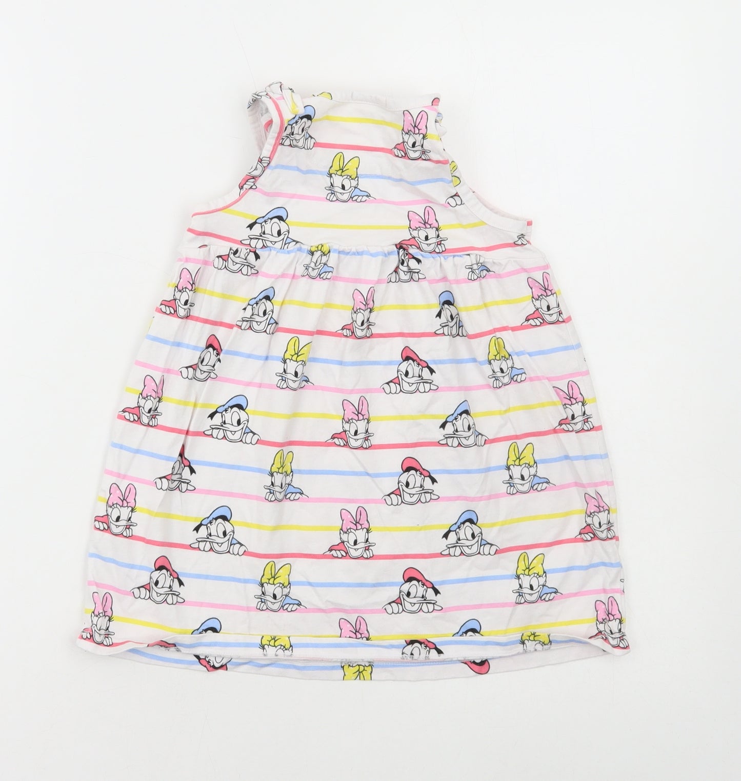 George Girls White Geometric Cotton A-Line Size 2-3 Years Round Neck Pullover - Donald duck