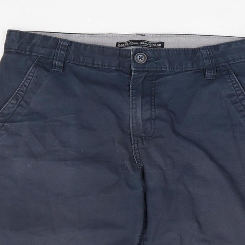 H&M Boys Blue 100% Cotton Chino Shorts Size 12 Years Regular Zip