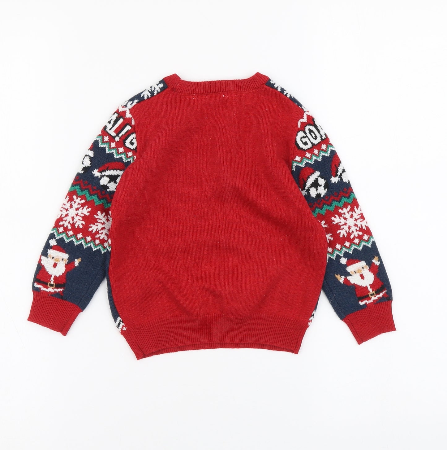 Primark Boys Red Round Neck Geometric Acrylic Pullover Jumper Size 2 Years Pullover - Christmas