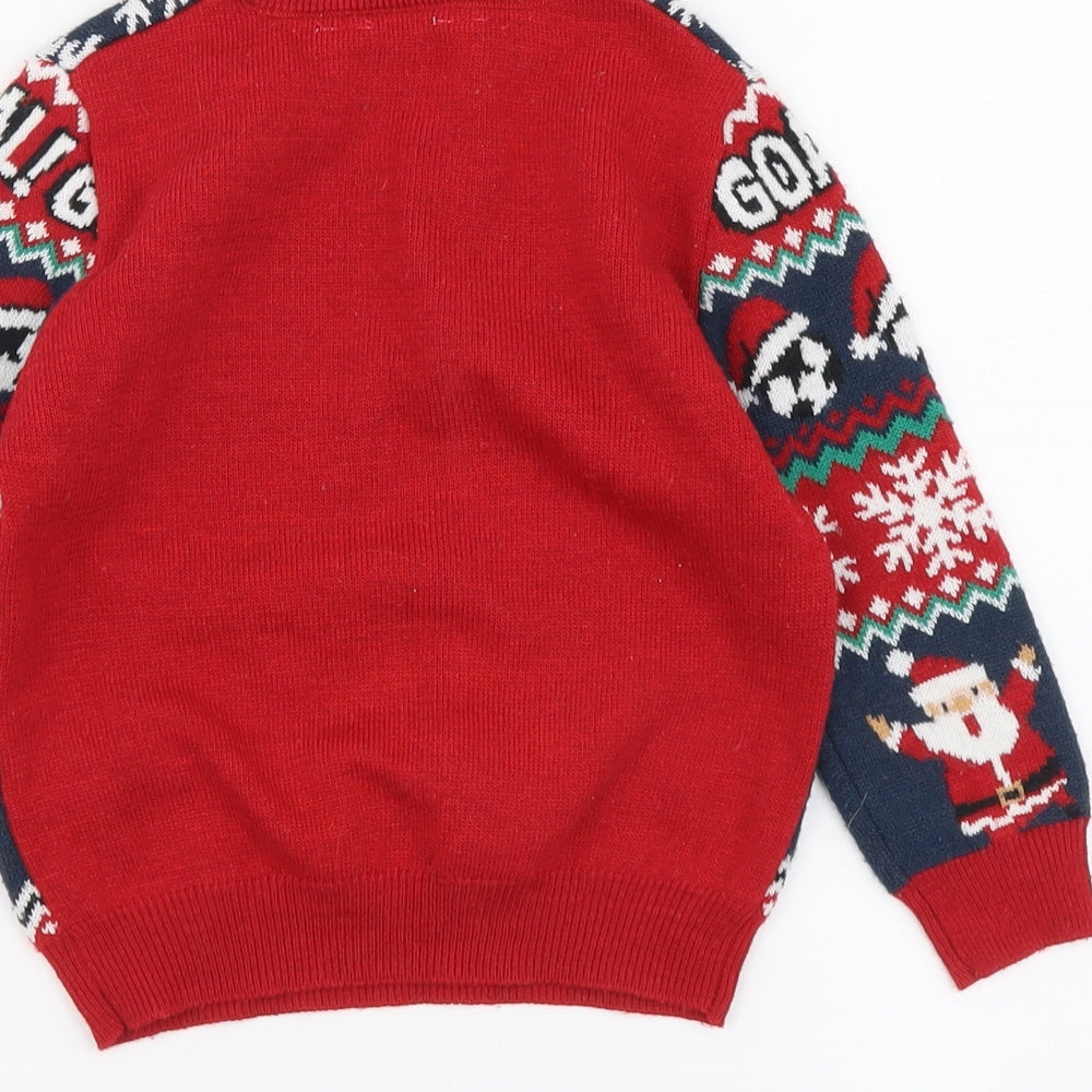 Primark Boys Red Round Neck Geometric Acrylic Pullover Jumper Size 2 Years Pullover - Christmas