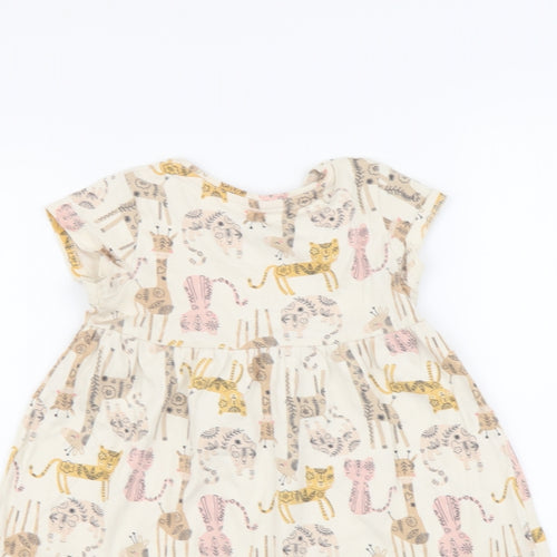 Mothercare Girls Beige Geometric Cotton A-Line Size 3-4 Years Round Neck Pullover - Animals pattern