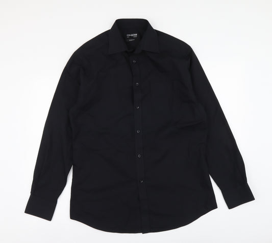 Collection Mens Black Polyester Button-Up Size 15 Collared Button