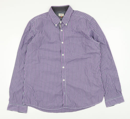 NEXT Mens Purple Striped Polyester Button-Up Size XL Collared Button