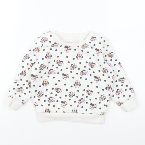 Primark Girls White Geometric Polyester Pullover Sweatshirt Size 2-3 Years Pullover - Minnie Mouse