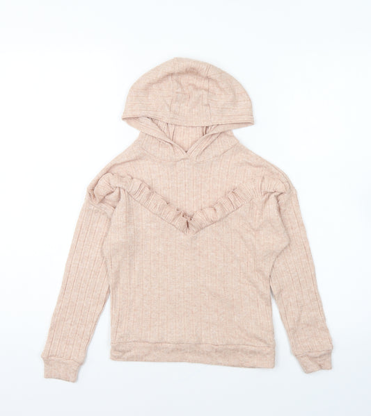 Matalan Girls Beige Viscose Pullover Hoodie Size 8 Years Pullover
