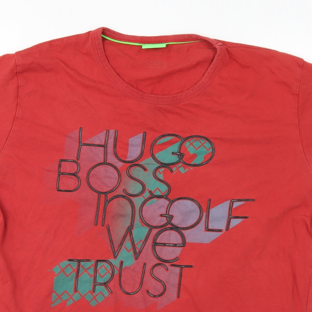 HUGO BOSS Mens Red Cotton T-Shirt Size L Round Neck