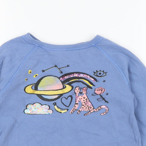 NEXT Girls Blue Cotton Pullover Sweatshirt Size 8 Years Pullover - Planets