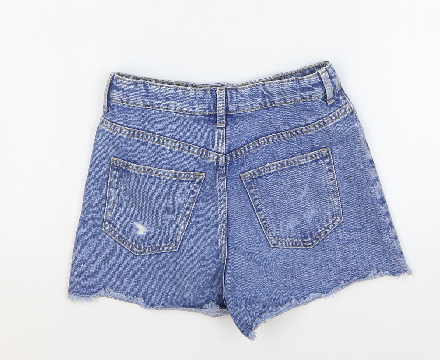 H&M Girls Blue Cotton Cut-Off Shorts Size 11-12 Years Regular Buckle - Distressed