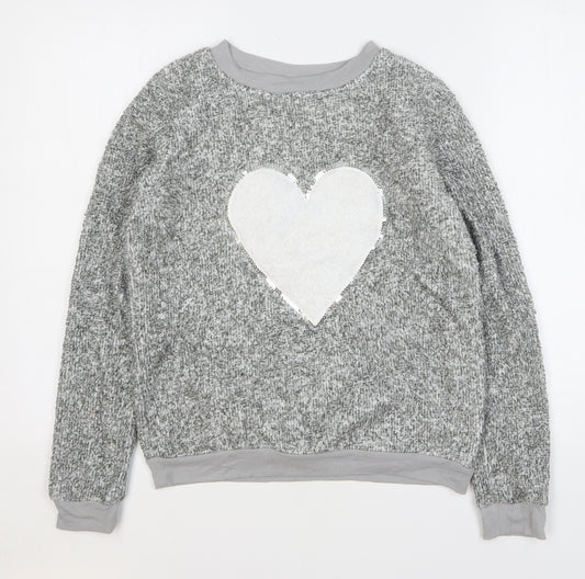 Derek Heart Womens Grey Solid Polyester Top Pyjama Top Size S - Heart